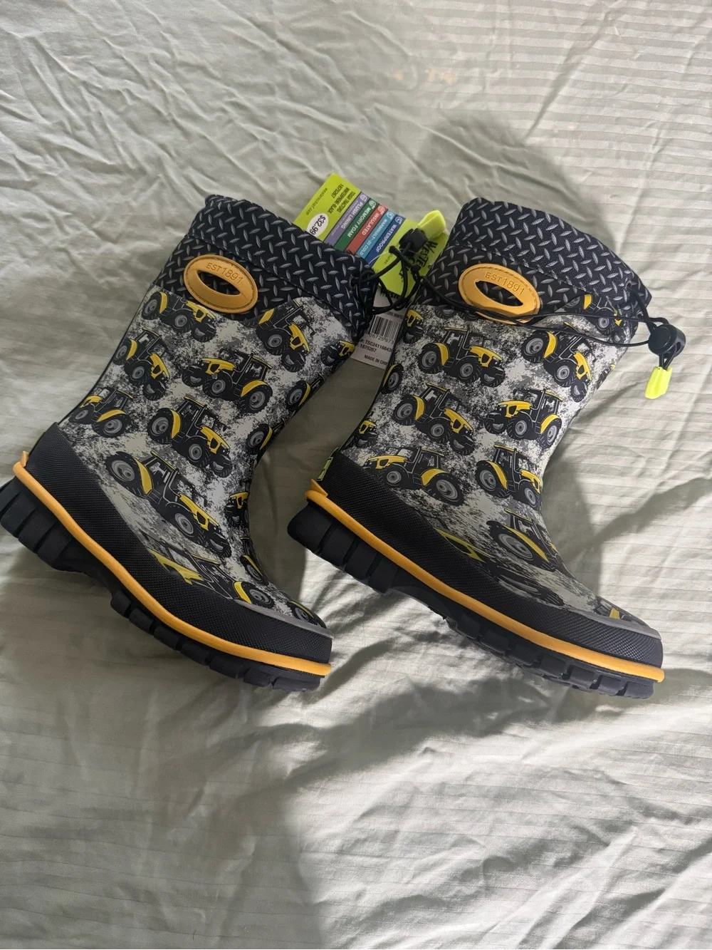 Western Chief Yellow & Gray Tractor Kids waterproof Winter Boots